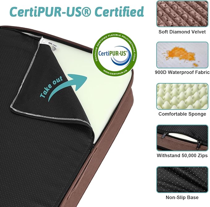 Orthopedic Large Dog Beds, Bolster Pet Couch with Waterproof Lining, Egg Crate Foam Sofa for Pets Up to 65 lbs, U-Shaped, 36x27x7.5 inch, Brown