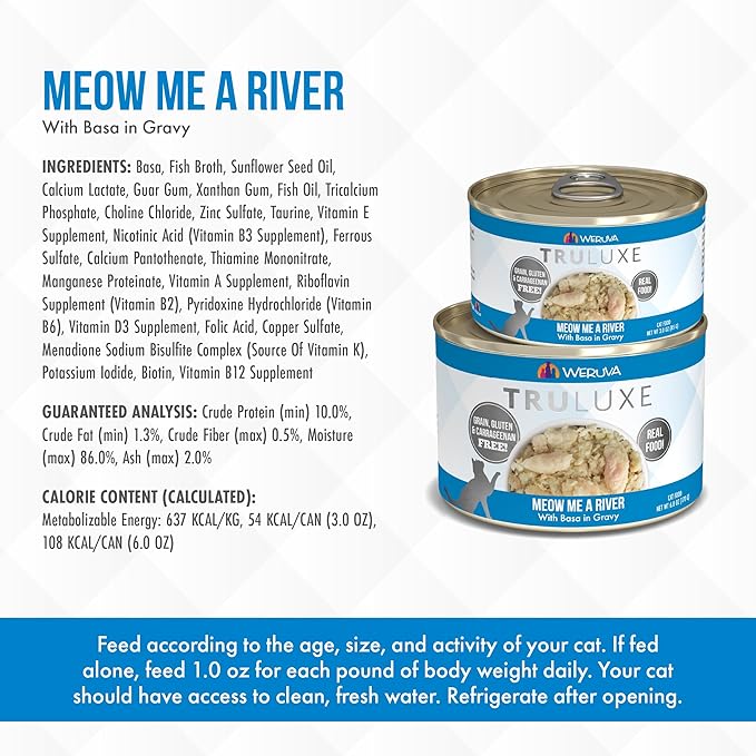Weruva Truluxe Cat Food, Meow Me A River with Basa in Gravy, 6Oz Can (Pack of 24)