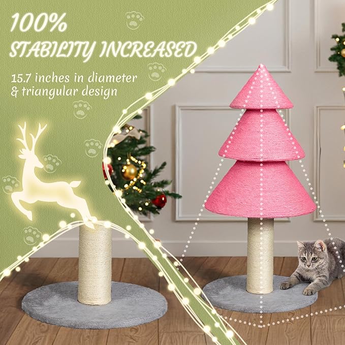 Outvita 31.5in Christmas Tree Cat Scratcher, Cat Scratching Post for Indoor Cats, Large Sisal Cat Scratching Tree Cat Scratch Tower, Pink