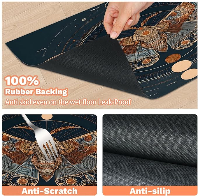 Boho Butterfly Dog Food Mat for Floors Absorbent, Quick Dry Water Dispenser Mat for Food, Water, Pet Supplies 12" x 20", Sun Moon