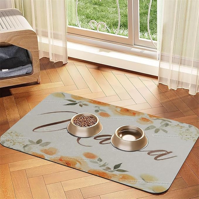 Pet Cat Dog Food Mat Absorbent Dog Feeding Mat Happy Mother's Day Floral Gift Mom Jd No Stains Cat Food Mats Indoor Pet Accessories Supplies Dogs Placemat Water Bowl Mats with Rubber Backing 24x16In