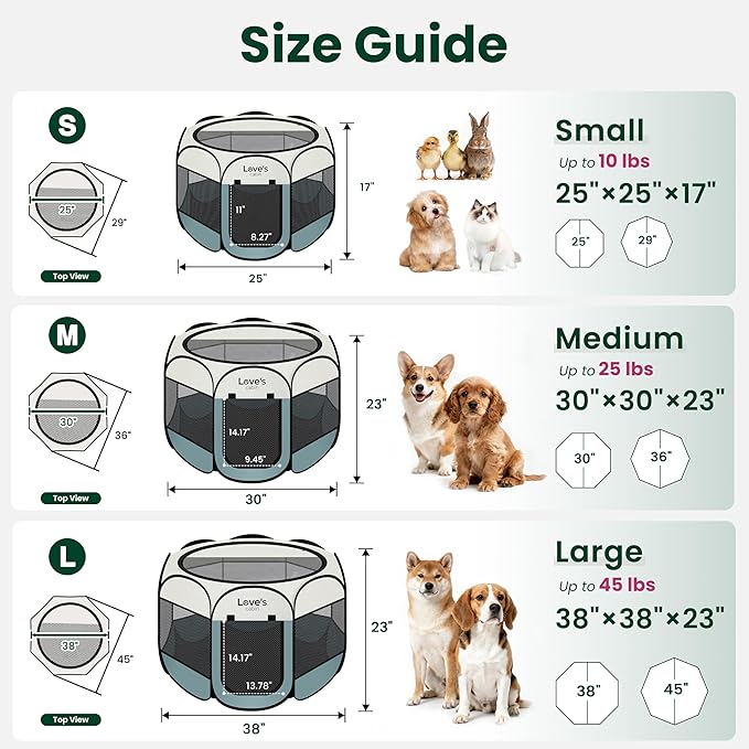 Love's cabin Pet Puppy Dog Playpen, Large Dog Tent Crates Cage Indoor/Outdoor, Portable Playpen for Cat, Foldable Pop Up Dog Kennel Playpen with Carring Case, Removable Zipper Top, Moss Green