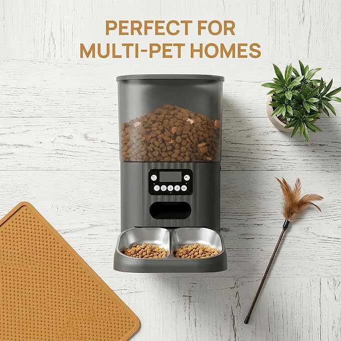 Automatic 4.5L Pet Feeder, 360° Sealed 30-Day Storage, 45° Anti-Jam Slope, Timed Quantitative 1-4 Meals, Dual Power Supply, BPA-Free, 304 Stainless Steel Bowl, Non-Slip Dog Cat Food Dispenser