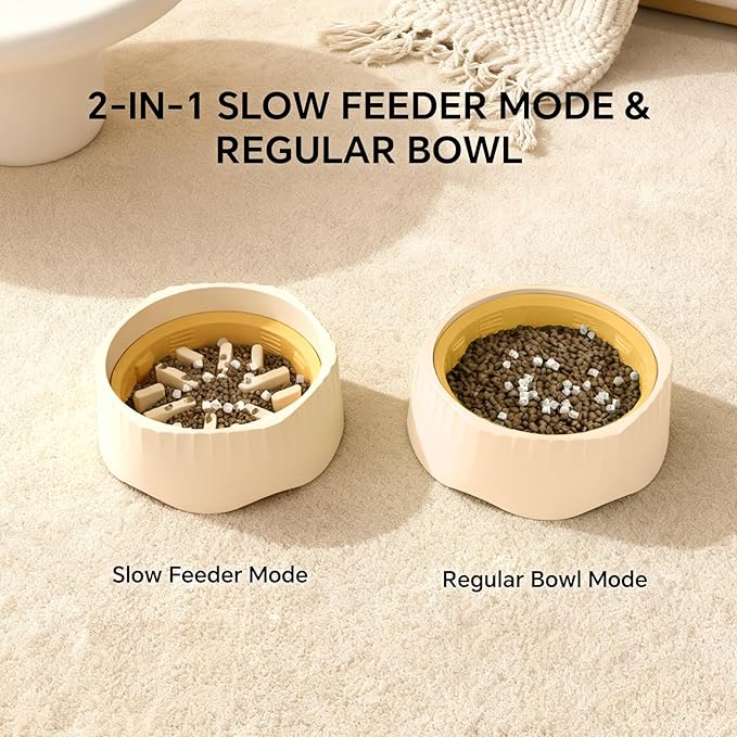 White Dual-Purpose Slow Food Bowl, Fast/Slow Food can be Freely Switched to Adapt to Different pet Eating Habits, Cross-Border pet Supplies