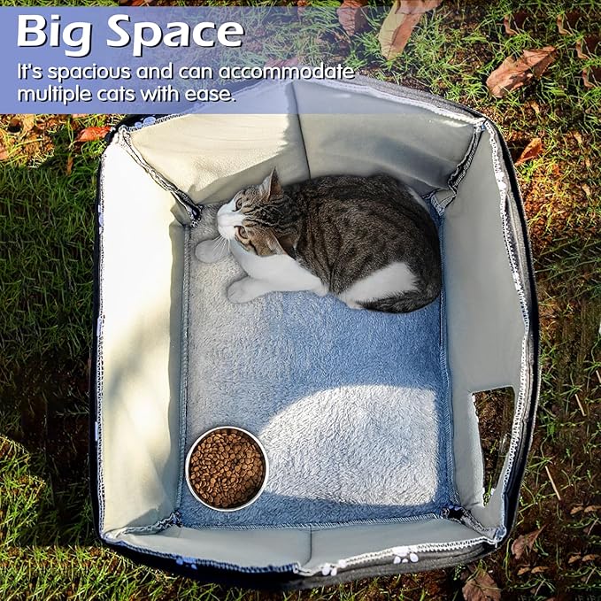 Fhiny Stray Cats Shelter, Waterproof Outdoor Cat House Foldable Warm Pet Cave for Winter Wild Animal Tent Bed Anti-Slip Kitten Cave for Feral Cat Dog Puppy Weatherproof Black (M:15.7"×13.7"×15.7")