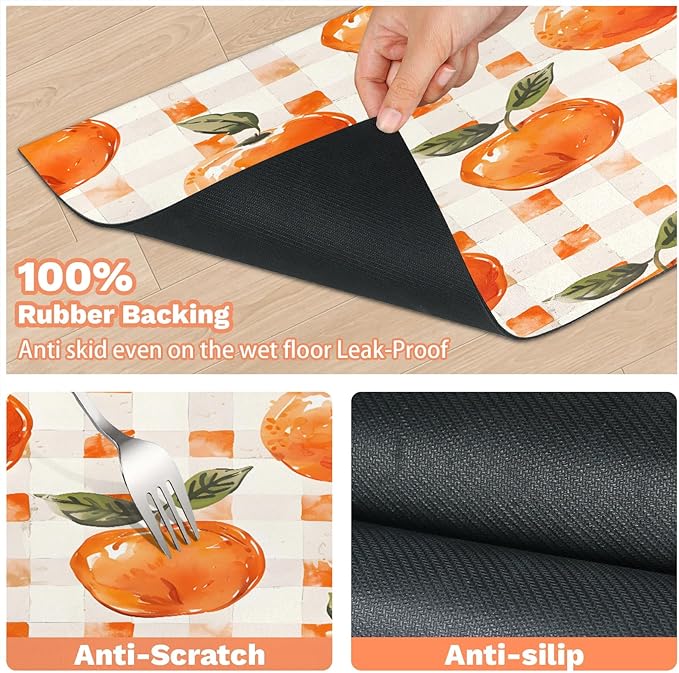 Orange Dog Food Mat for Floors Absorbent Dog Bowl Mat for Food and Water Dispenser Quick Dry Cat Food Placemat Pet Supplies 17" x 30", Buffalo Check Plaid
