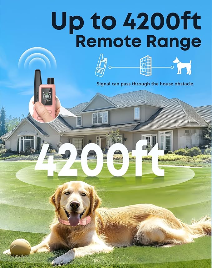 Jugbow Dog Shock Collar - 4200FT Dog Training Collar with Remote for 5-120lbs Small Medium Large Dogs, IPX8 Waterproof E Collar with 4 Training Modes, Security Lock, Rechargeable Shock Collar Pink