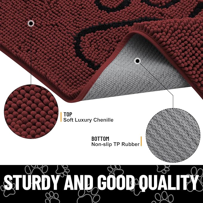 Smiry Dog Door Mat for Muddy Paws, Absorbent Dirt Trapper Non Slip Quick Dry Washable Chenille Mat for Mud Dogs, Entry Rug for Indoor and Outdoor (36x24 Inches, Caramel Russet and Black