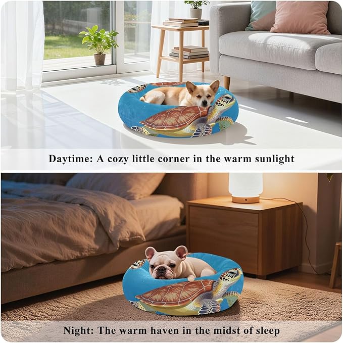 Pet Dog Bed Warm & Cozy fluffier Calming Bed for Extra Small Size Pets Supplies Sea Turtle Underwater