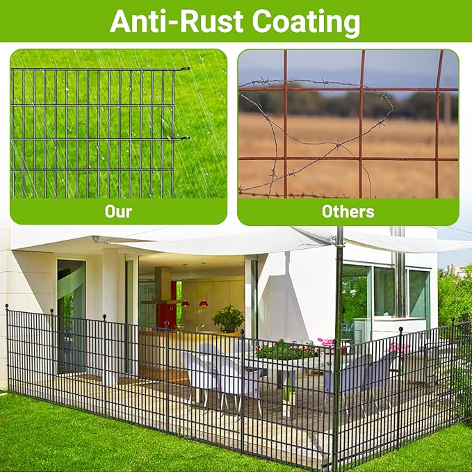 5 Panels No Dig Decorative Outdoor Garden Fence for Yard, 24 in(H) X 10 ft(L) Animal Barrier Fencing Rustproof Metal Wire Panel Border for Dog, Rabbits, and Patio Temporary Ground Stakes