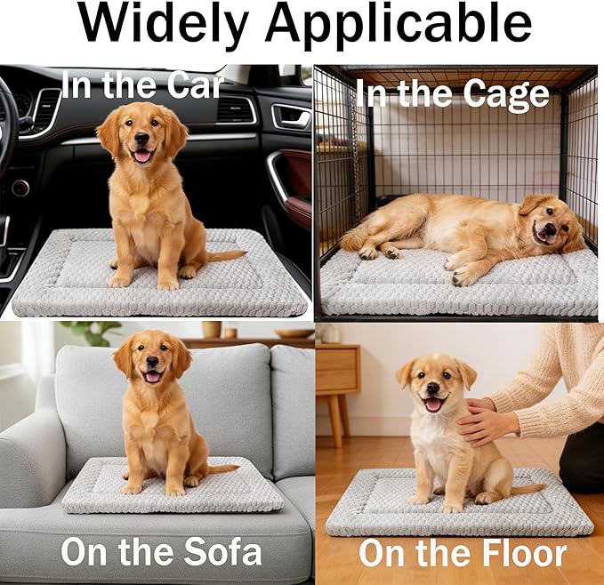 Dog Bed Mat, Reversible Dog Crate Pad - Comfortable Kennel Mat for Dogs & Cats, Machine Washable Dog Bed Suitable for Kennel, Cage or Home Travel（Light Brown, 30" L*20" W*1.5" Th