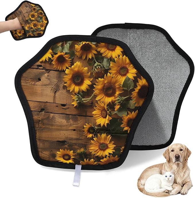 Sunflowers Farmhouse Electrostatic Pet Hair Removal Glove for Cats & Dogs - Reusable Grooming Mitt for Couch, Carpet, Car Seat & Laundry - Large 9x9 Inch