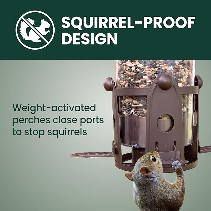 Perky-Pet 334-1SR Squirrel-Be-Gone Max Large Wild Bird Feeder with Flexports, Squirrel Proof Bird Feeder with Weight-Activated Perches - 4LB Seed Capacity