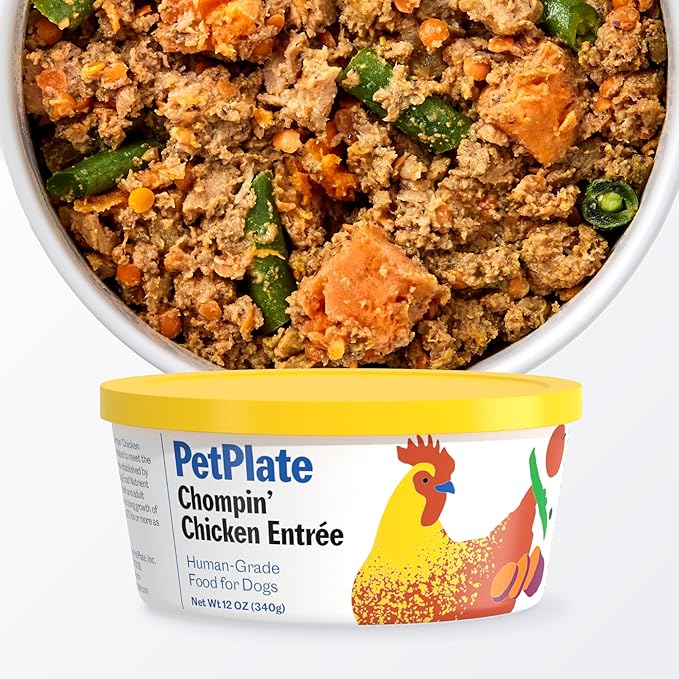 PetPlate Human-Grade Fresh Dog Food, Chompin’ Chicken Entrée – Wet Dog Food for All Breeds – High-Protein, Natural – 12-oz Cups, Case of 24