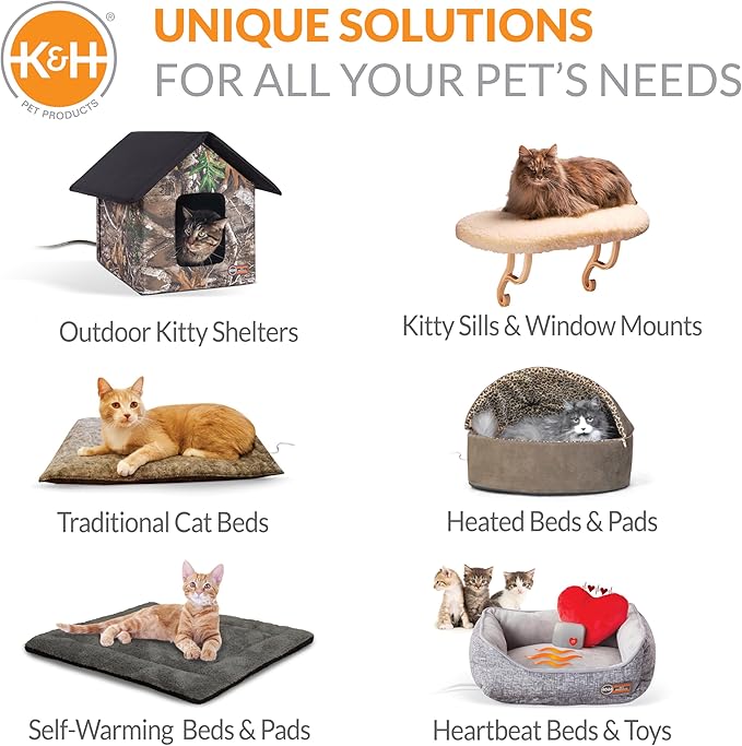 K&H Pet Products Heated Outdoor Cat House A-Frame, Weatherproof Shelter for Strays & Ferals, Safety Listed Insulated Outdoor Kitty House, Removable Door Flap - Gray/Black 18 X 14 X 14in 20W