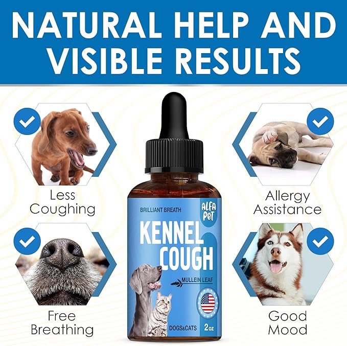 Kennel Cough Medicine for Dogs & Cats – Natural Supplement for Dog Allergy Relief – Cat Cold Medicine for Respiratory Support – Congestion and Sneezing Relief for All Pet Breeds – 2 Oz