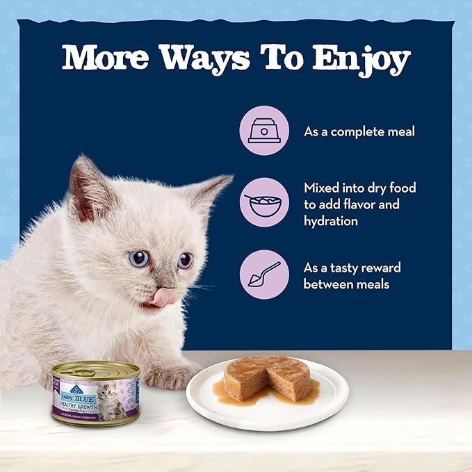 Blue Buffalo Baby Blue Natural Kitten Wet Cat Food,Healthy Growth Formula with DHA,Chicken Recipe Multi-Pack,3-oz Cans,(Pack of 48)
