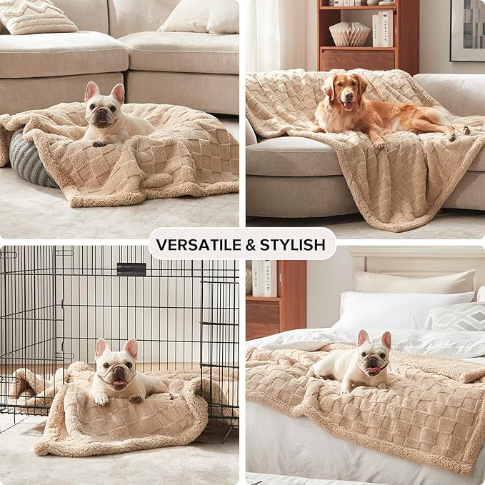 GASUR Waterproof Dog Blankets for Small Dogs, Dog Blanket for Couch Bed, Fleece Pet Blanket for Furniture Sofa Protector, Soft Puppy Throw Blankets for Crate Car Outdoor, Washable, 25"x35", Beige