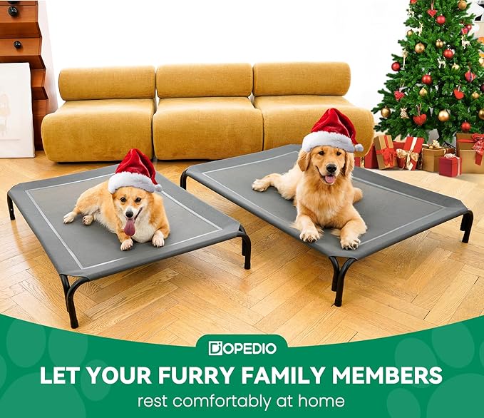 Elevated Dog Bed Raised Outdoor Dog Cot for Extra Large Dogs, Installation Requires No Tools, Frame with Washable Cooling Breathable Mesh Anti-Slip Feet, Indoor Pet Bed, Grey, 48.8 Inches