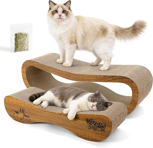 Cat Scratcher, 2-in-1 Cat Scratcher Couch, 34.25 Inch Large Corrugated Cardboard Scratching Post for Indoor Cats, Reversible & 100% Recyclable, Includes Catnip