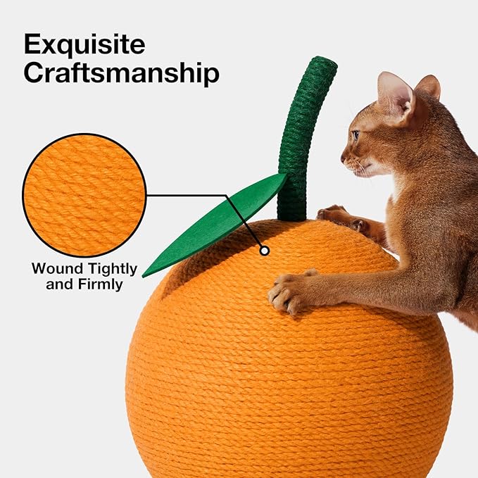 VETRESKA Orange Cat Scratching Post, Cute Cat Scratcher with Jute Rope, Vertical Cat Scratch Post for Indoor Cat and Kitten, Cat Scratching Ball
