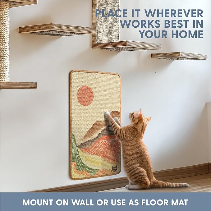 The Cat Ladies Scratching Poster - Wall Scratcher Pads - Scratch Mat Art Print for Indoor Cats - Furniture, Couch, and Carpet Protector - Wall Mounted or Floor Sisal Scratchers (Mountain)