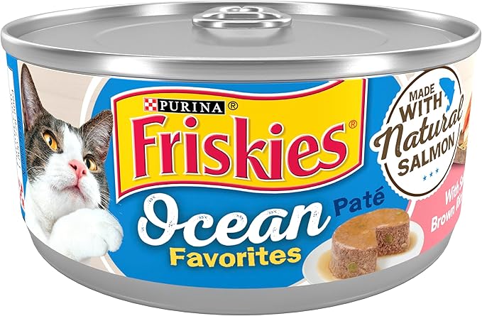 Purina Friskies Wet Cat Food Pate Ocean Favorites With Natural Salmon, Brown Rice and Peas - (Pack of 24) 5.5 oz. Cans