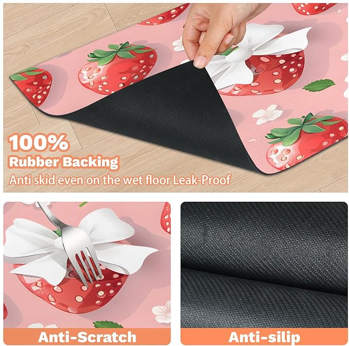 Strawberry Dog Food Mat for Floors Absorbent Dog Bowl Mat for Food and Water Dispenser Quick Dry Cat Food Placemat Pet Supplies 16" x 24", Floral