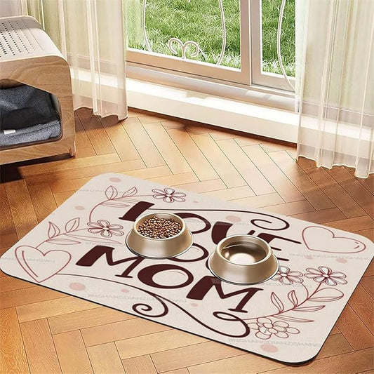 Dog Food Mats for Floors Absorbent Pet Cat Food Mat Happy Mother's Day Floral Gift for Mom Hs Non Slip Dogs Bowl Mats Water Dog Placemats Feeding Mat Pet Supplies 18X12In