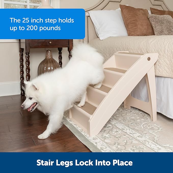 PetSafe CozyUp Folding Dog Stairs, Portable Indoor/Outdoor Pet Steps for Bed, Couch & Car, Tan, 25 Inch