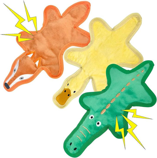 No Stuffing Dog Squeaky Toys, Tough Durable Plush Chew Toy for Boredom and Teething, Interactive Dog Toys for Small Medium Large Dogs to Keep Them Busy (3 PCS)