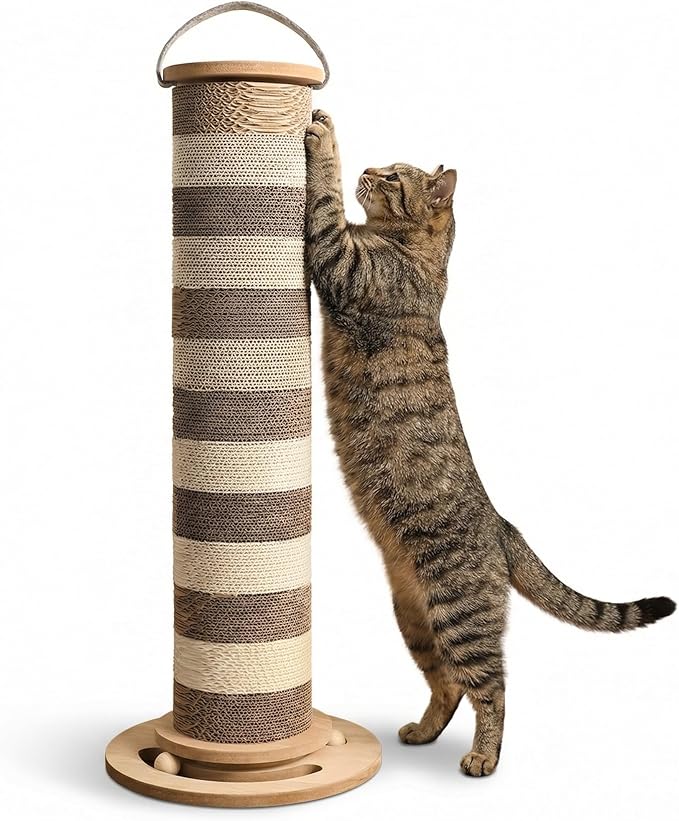 32” Tall Cat Scratching Post – Large Vertical Cardboard Cat Scratcher for Indoor Cats, Modular Replaceable Blocks, Heavy Stable Base, Modern Scratching Post for Adult & Large Cats
