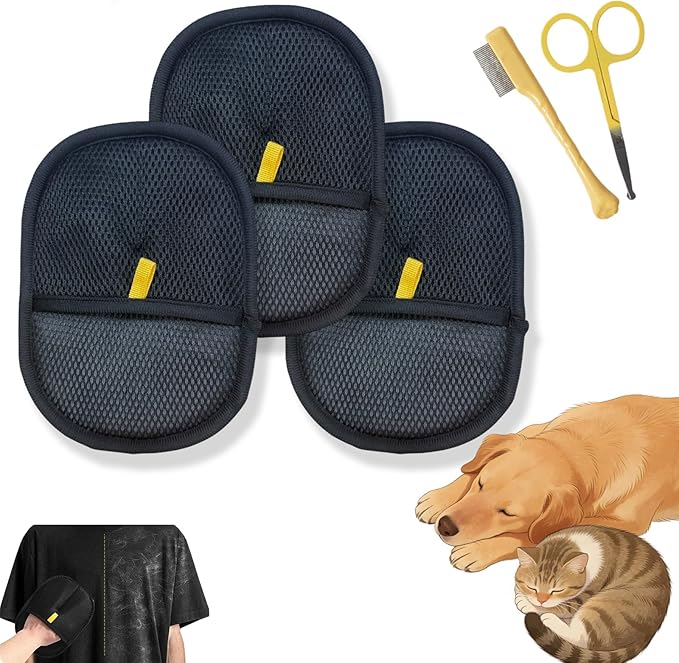 Pet Hair Removal Gloves, Pet Hair Remover Electrostatic Gloves, Reusable Static Grooming Mitt for Dogs & Cats On Couch, Carpet, Car Seats (3Pcs-B)
