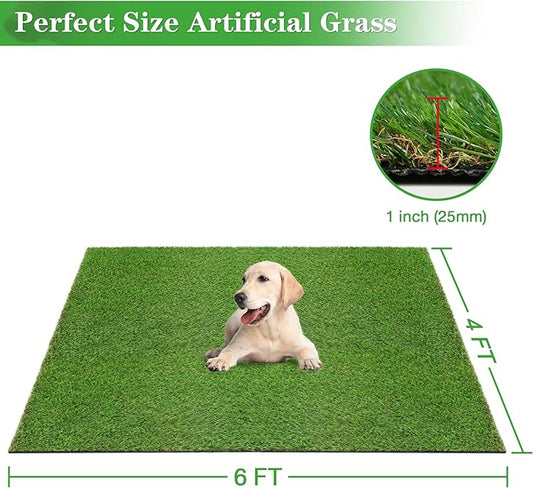 GLOBREEN Extra Large Artificial Grass Pee Pads for Dogs Potty Training, 4FT X 6FT Fake Turf Outdoor Rugs for Pets Patio Balcony, with Drainage Hole