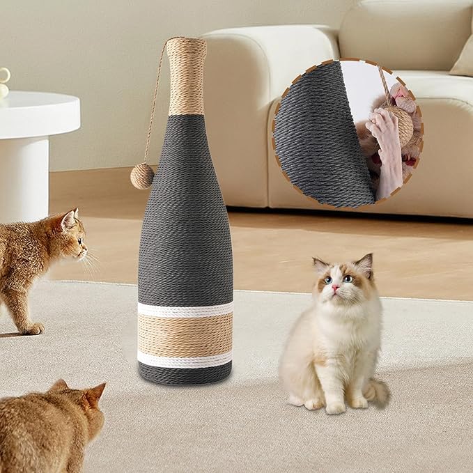 Vertical Cat Scratching Posts,with Ball Wine Bottle Natural Accessory | Stimulating Cat Toys | for Mental Stimulation Simulation Home Play Training Floor Play Travel Indoor