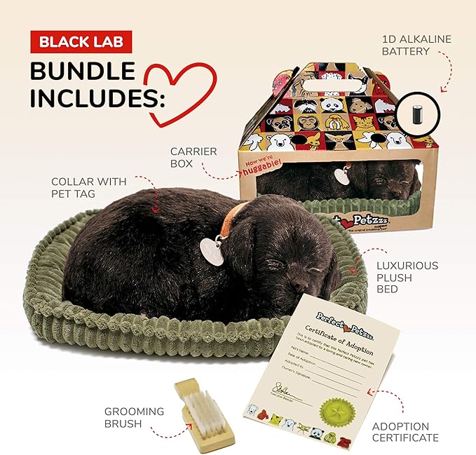 Perfect Petzzz - Original Petzzz Black Lab, Realistic, Lifelike Stuffed Interactive Pet Toy, Companion Pet Dog with 100% Handcrafted Synthetic Fur