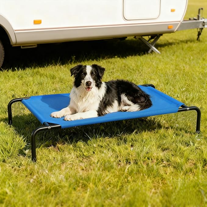 Elevated Cooling Dog Bed for Large Dogs,Waterproof Outdoor Pet Cot with Washable Breathable Mesh,Non-Slip Feet,Comfortable Dry Raised Dog Bed,50.8 x 31 x 8 Inches,Blue