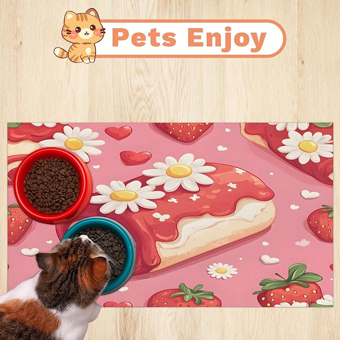Swiss Roll Dog Food Mat for Floors Absorbent Dog Bowl Mat for Food and Water Dispenser Quick Dry Cat Food Placemat Pet Supplies 24" x 32", Daisy Flower
