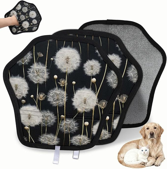Reusable Pet Hair Removal Glove Dandelion Floral Flower Magic Brush for Cat & Dog Hair Remover for Car, Sofa, Bedding, Clothes - 9x9 Mitt Washable