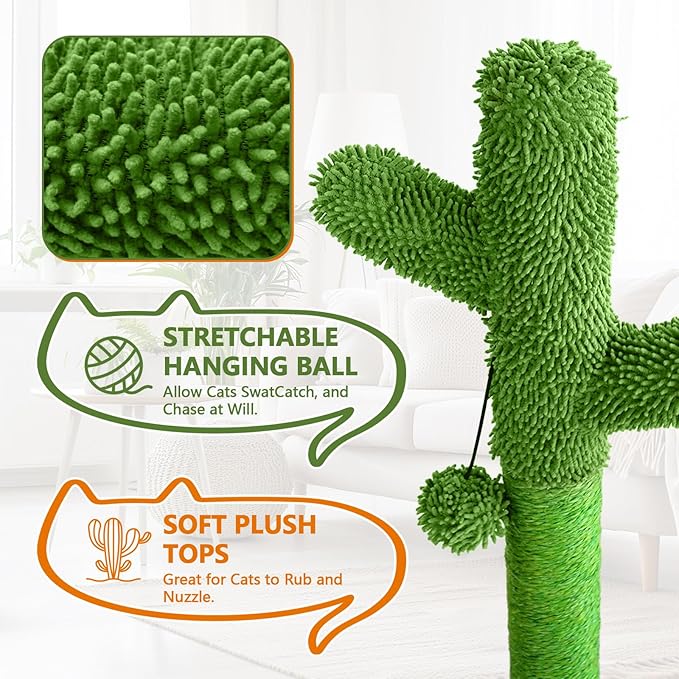 2026 New DIY 9+ Installation Styles Cactus Cat Scratching Post with Self-Grooming Brush and Ball Toy | Modular Sisal Cat Scratching Post for Indoor Cats and Kittens, Customizable Cat Furniture