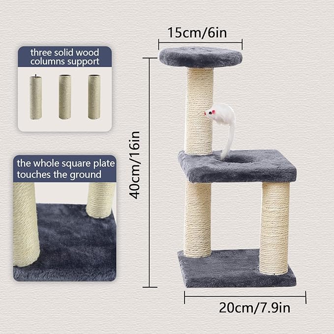 Small Cat Tree With Sisal Scratching Pole, Interactive Toys for Indoor Cats, Scratching Post, Easy Installation Tower for Small Cats