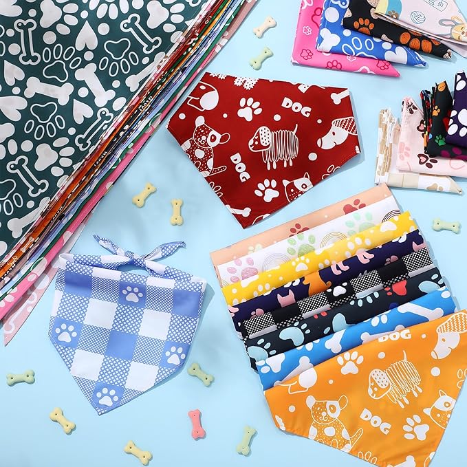 Kacctyen 300 Pcs Dog Bandanas Bulk Large Bandanas with Funny Paws Pattern Washable Pet Scarfs Bibs for Small Medium Large Dogs Cats Daily Holiday Party Costume Accessories Grooming Supplies