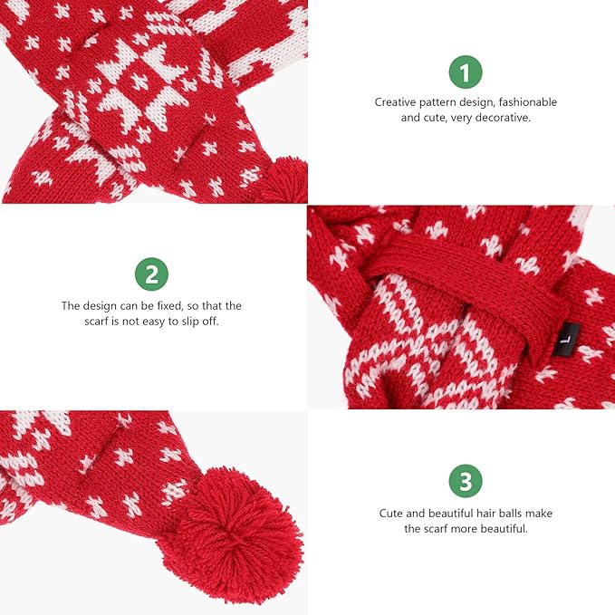 Pet Hat and Scarf Set for Dogs, Knitted Christmas Winter Warm Red Snowflake Reindeer Design, Large Size, Holiday Costume Supplies for Puppies and Small Dogs
