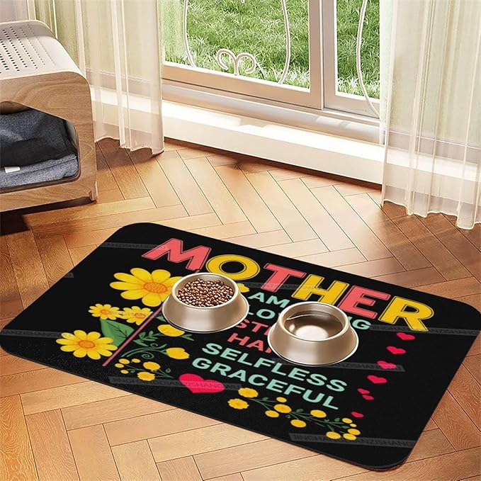 Dog Food Mat Dog Mat for Food and Water 24x16In Happy Mother's Day Floral Gift Mom Jv No Stains Cat Pet Feeding Mats Water Bowl for Messy Drinkers