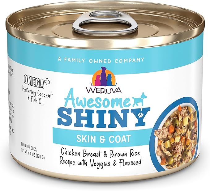 Weruva Awesome Shiny Wet Dog Food, Chicken & Brown Rice with Veggies, 6oz Can (Pack of 8)