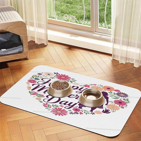Dog Food Mats for Floors Happy Mother's Day Floral Gift for Mom Gr Absorbent Pet Cat Food Mat Quick Dry Dog Bowl Mats Water Pet Supplies 18X12In