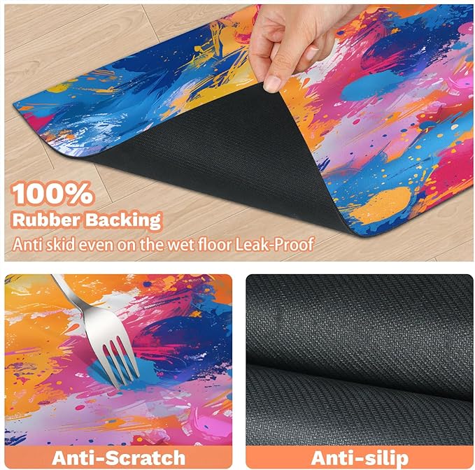 Colorful Graffiti Dog Food Mat for Floors Absorbent Dog Bowl Mat for Food and Water Dispenser Quick Dry Cat Food Placemat Pet Supplies 12" x 20", Watercolor Abstract