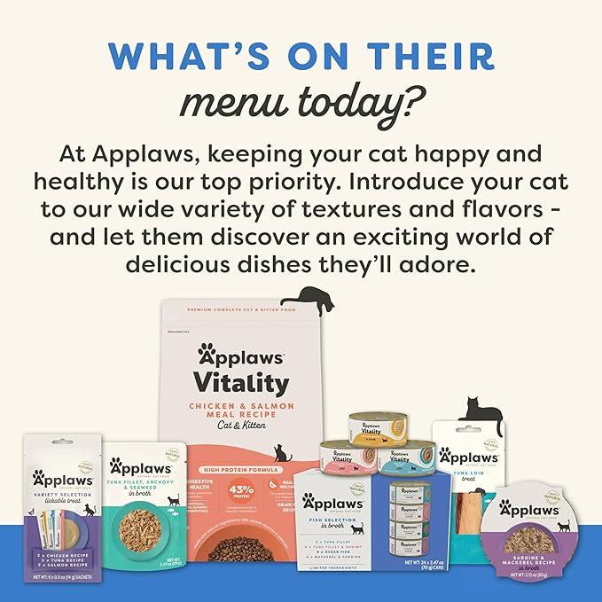 Applaws Natural Wet Cat Food in Gravy, Limited and Natural Ingredients, High Protein with No Artificial Additives, Fish Selection in Gravy (16 x 2.12 oz Easy-Open Cups)