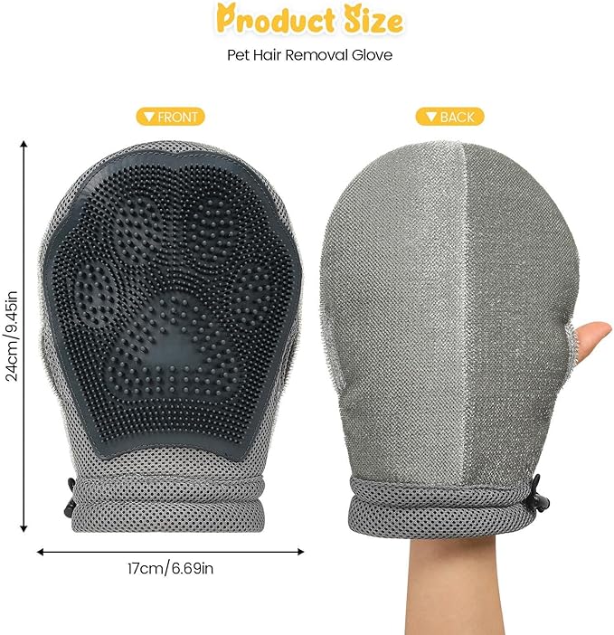 Cat Hair Remover Glove,Kitten Hair Removal Grooming - Double-Sided Puppy Grooming Mittens | for Carpet Couch Clothing Bedding Furniture Indoor Home Car Camping Salon