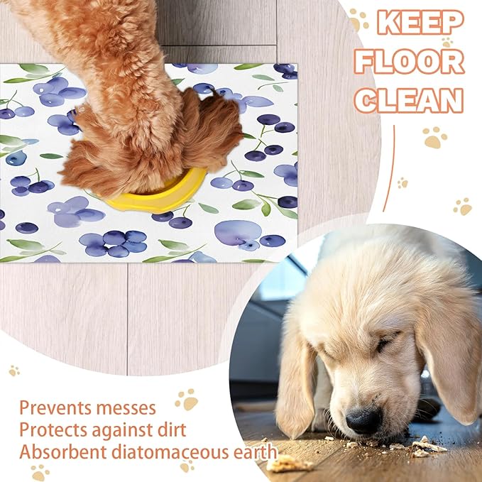 Grape Dog Food Mat for Floors Absorbent Dog Bowl Mat for Food and Water Dispenser Quick Dry Cat Food Placemat Pet Supplies 17" x 30", Watercolor Fruit